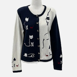 Christopher & Banks Vintage Applique & Embroidery Cat Cardigan - Size Small